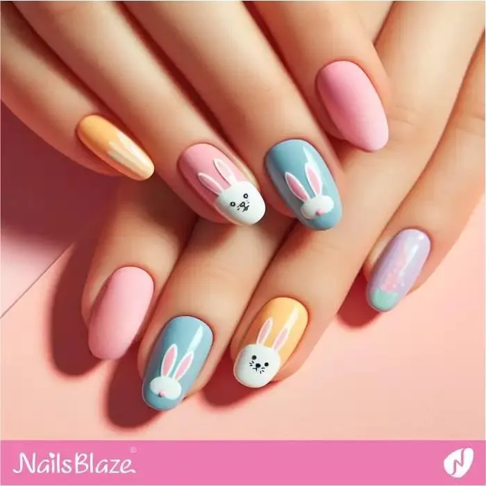 Blue and Pink Easter Nails with Bunny Ear Design | Easter Nails - NB3397